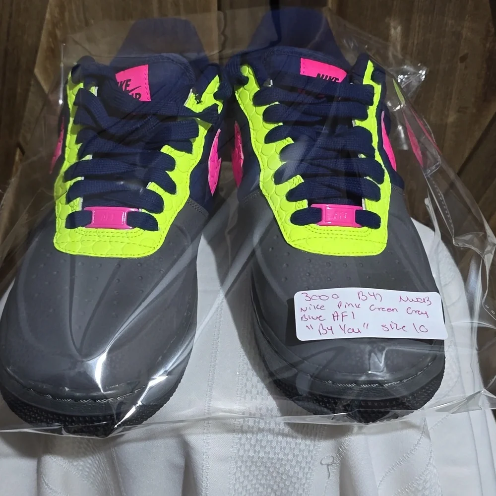 NWOB Nike AF1 "By You" Low 3M Thinsulate Neon Pink Green Blue Gray Womens Sz. 10 - Picture 8 of 8